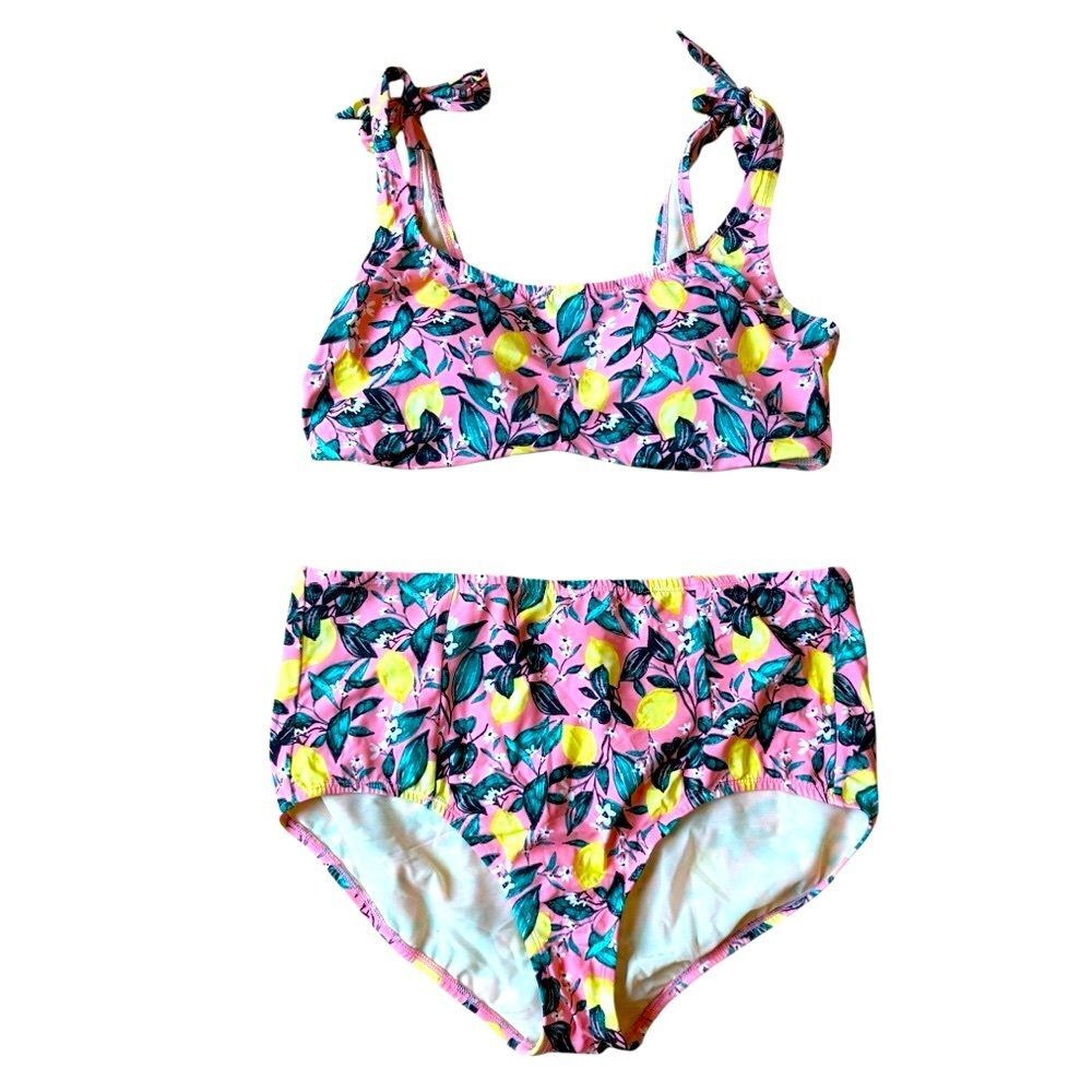 Loralette Pink Lemonade Bikini Swim Suit Womens 1X New Pink Yellow Lemons